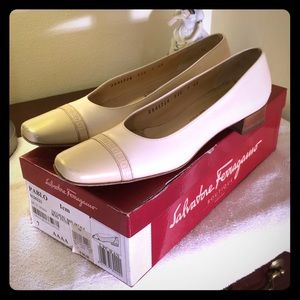 Salvatore Ferragamo cap-toe skimmer cream leather